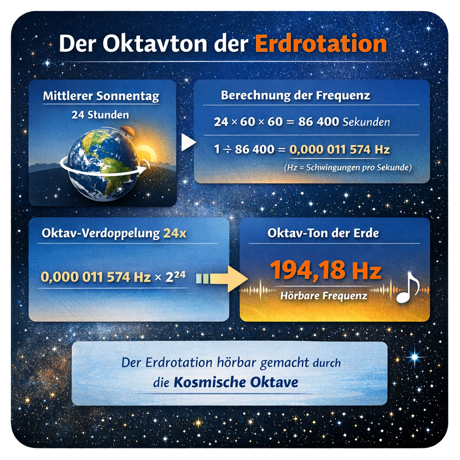 Berechnung des Oktavtons der Erdrotation nach der Kosmischen Oktave (194,18 Hz)